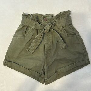 Abercrombie & Fitch Olive Green Paper-Bag Ultra High-Rise 100% Cotton Shorts